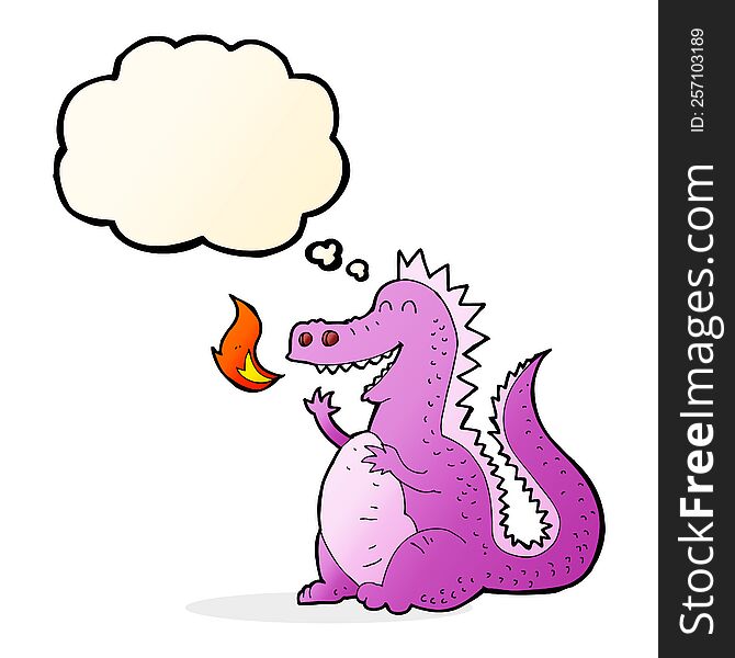 Cartoon Fire Breathing Dragon With Thought Bubble