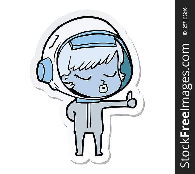 Sticker Of A Cartoon Pretty Astronaut Girl Giving Thumbs Up