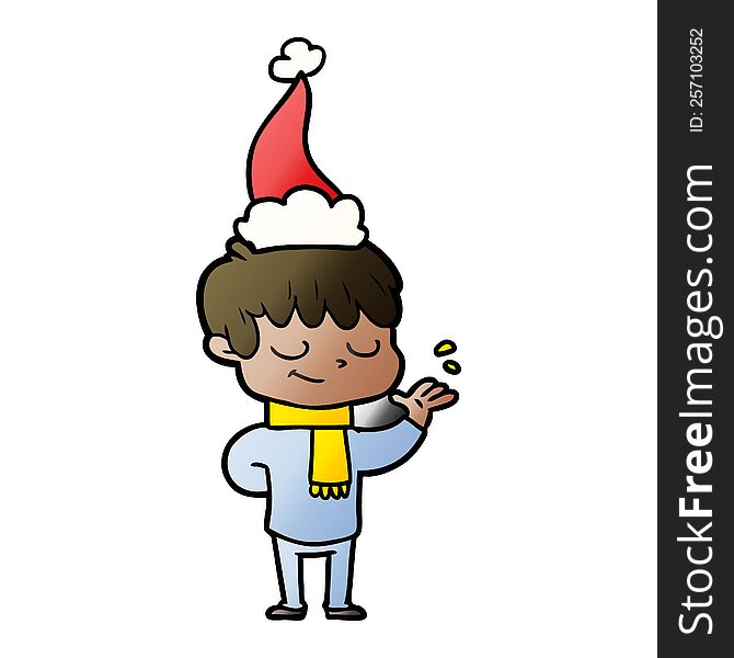 hand drawn gradient cartoon of a happy boy wearing santa hat