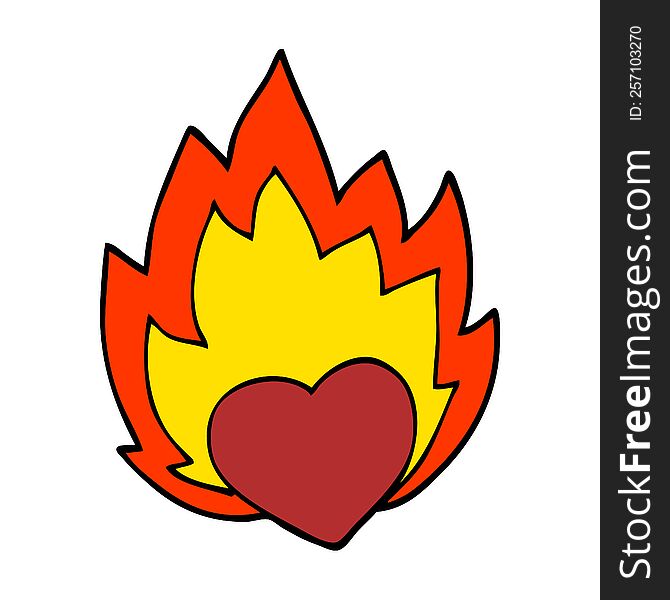 Cartoon Doodle Flaming Heart