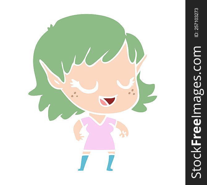 Happy Flat Color Style Cartoon Elf Girl