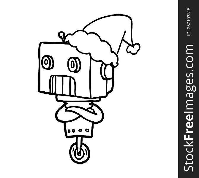 Line Drawing Of A Robot Wearing Santa Hat