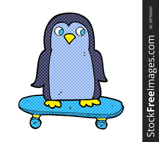 freehand drawn cartoon penguin riding skateboard