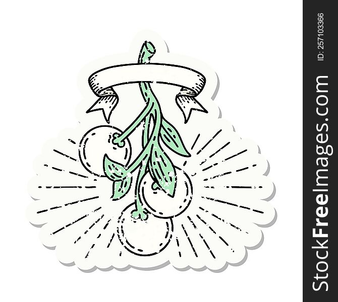 Grunge Sticker Of Tattoo Style Mistletoe Berries