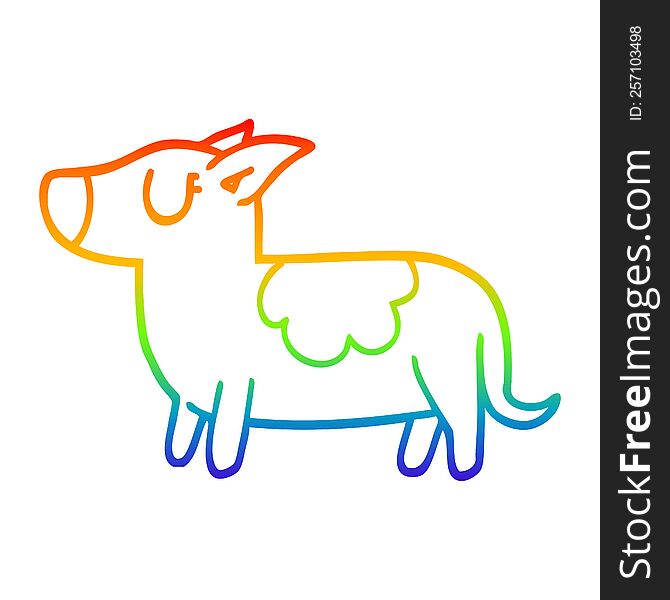 rainbow gradient line drawing of a cartoon standing dog