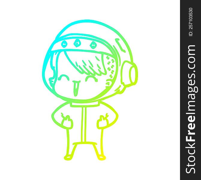 Cold Gradient Line Drawing Happy Cartoon Space Girl