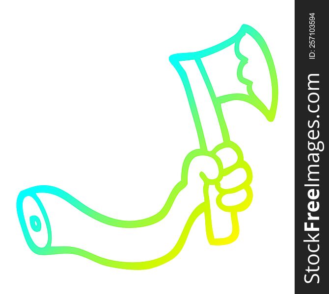 Cold Gradient Line Drawing Cartoon Arm With Axe
