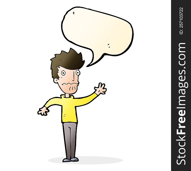 Cartoon Worried Man Reaching Out With Speech Bubble