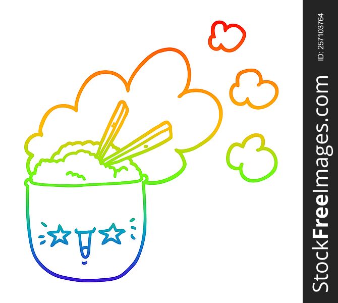 Rainbow Gradient Line Drawing Cute Cartoon Hot Rice Bowl