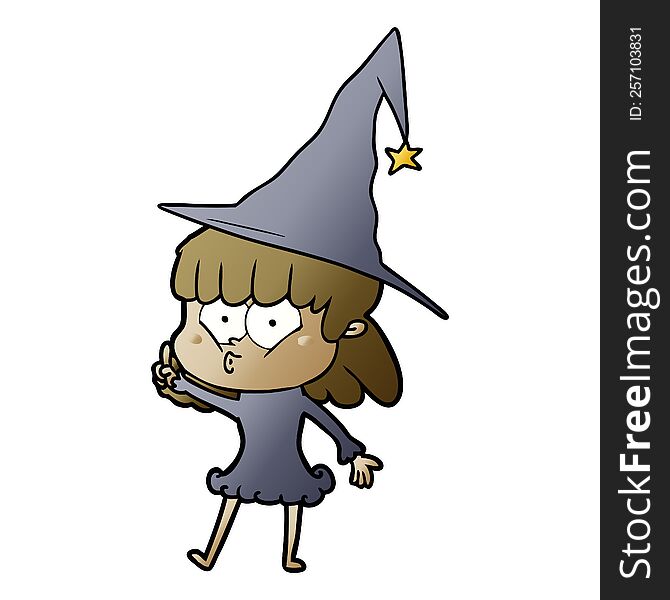 cartoon whistling witch girl. cartoon whistling witch girl