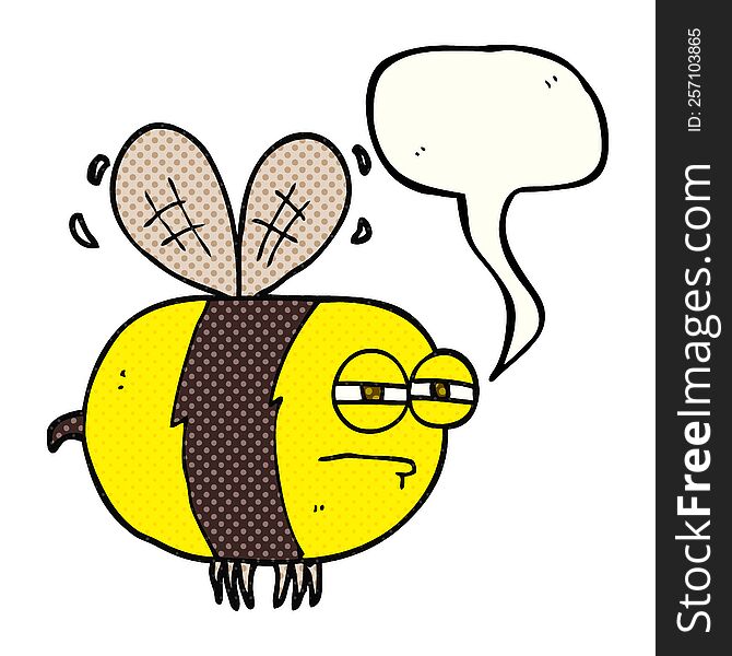 freehand drawn comic book speech bubble cartoon unhappy bee