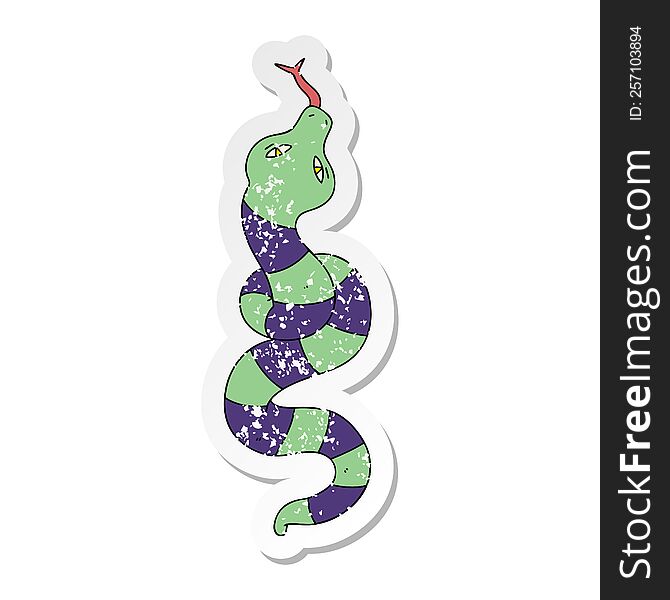 distressed sticker of a quirky hand drawn cartoon snake