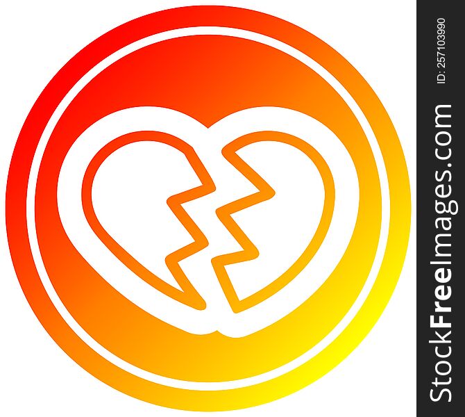 broken heart icon with warm gradient finish. broken heart icon with warm gradient finish