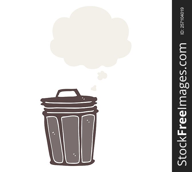 cartoon trash can with thought bubble in retro style