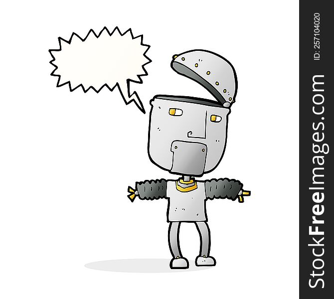 Funny Cartoon Robot With Open Head With Speech Bubble