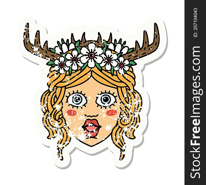 grunge sticker of a human druid character face. grunge sticker of a human druid character face