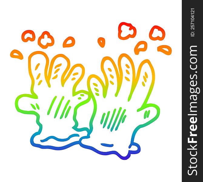 rainbow gradient line drawing of a cartoon garden gloves