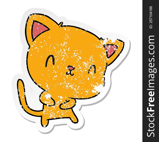 distressed sticker cartoon illustration of cute kawaii cat. distressed sticker cartoon illustration of cute kawaii cat
