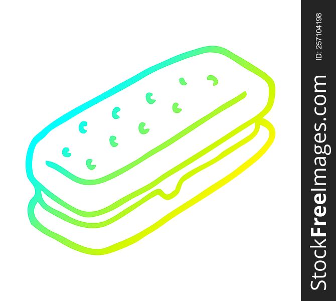 cold gradient line drawing of a cartoon chocolate biscuit