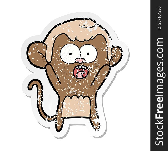 Distressed Sticker Of A Cartoon Shocked Monkey