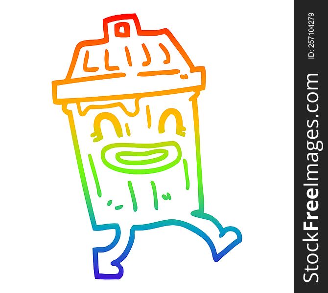 Rainbow Gradient Line Drawing Cartoon Waste Bin