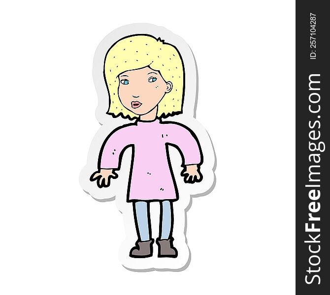 sticker of a cartoon cautious woman