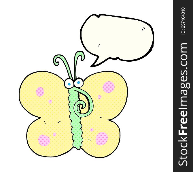 freehand drawn comic book speech bubble cartoon butterfly