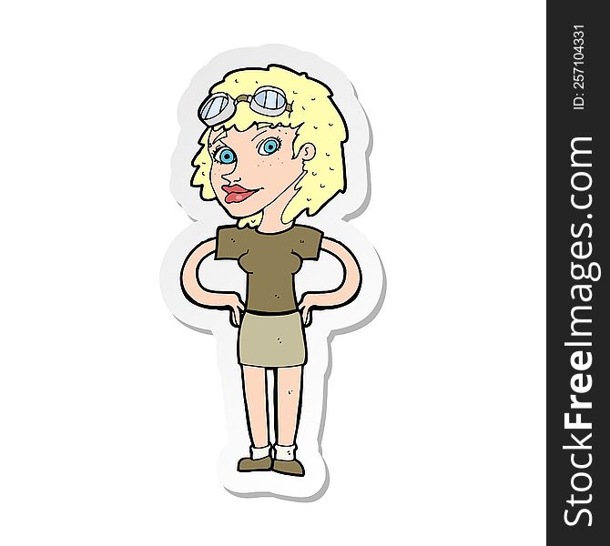 Sticker Of A Cartoon Retro Pilot Woman