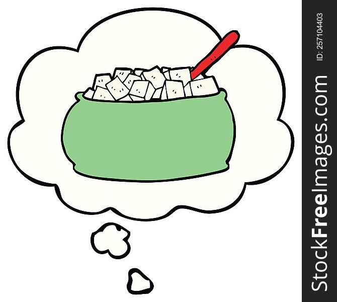 cartoon sugar bowl with thought bubble. cartoon sugar bowl with thought bubble