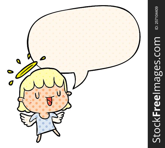 Cute Cartoon Angel And Speech Bubble In Comic Book Style