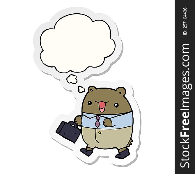 Cute Cartoon Business Bear And Thought Bubble As A Printed Sticker