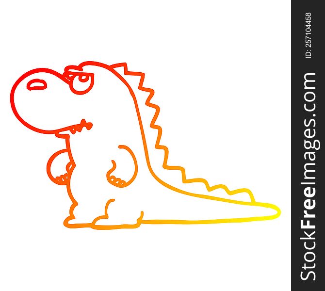 Warm Gradient Line Drawing Cartoon Annoyed Dinosaur