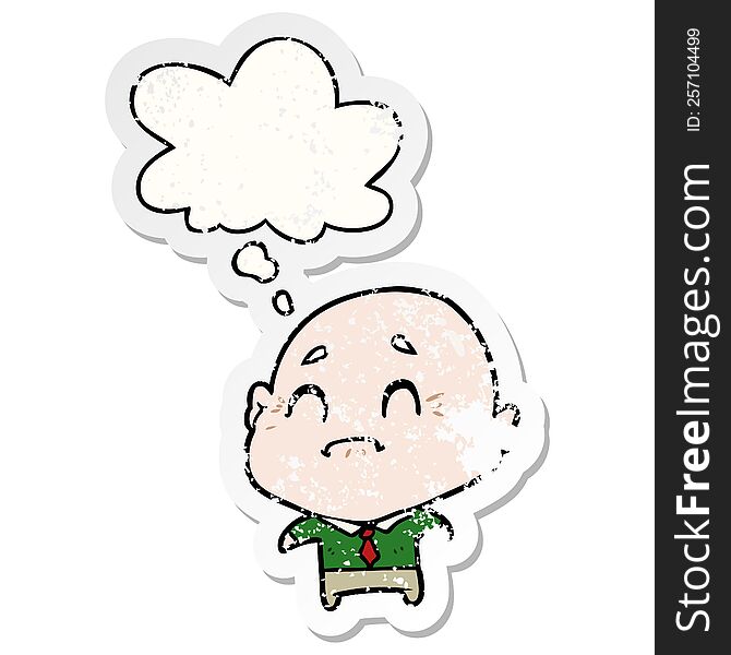 Cartoon Old Man And Thought Bubble As A Distressed Worn Sticker