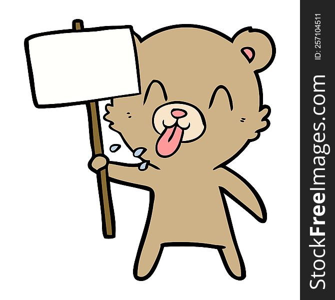 rude cartoon bear with protest sign. rude cartoon bear with protest sign