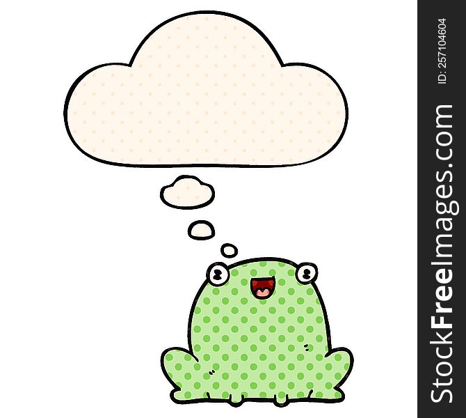 cartoon frog with thought bubble in comic book style