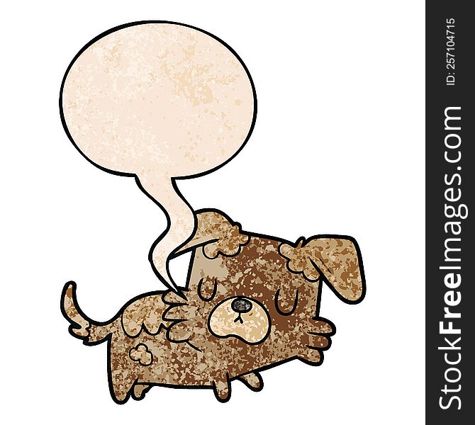 Cartoon Little Dog And Speech Bubble In Retro Texture Style