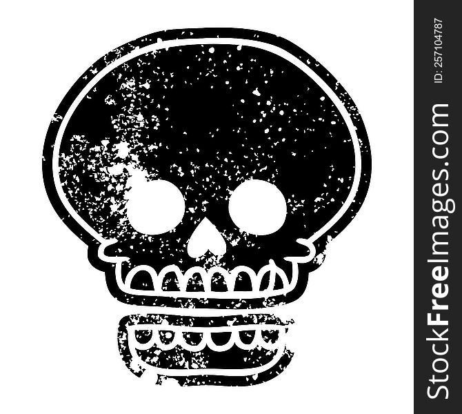 grunge distressed icon of a skull head. grunge distressed icon of a skull head