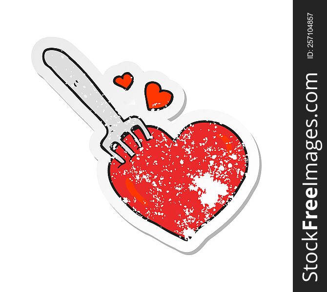 Retro Distressed Sticker Of A Cartoon Fork In Heart