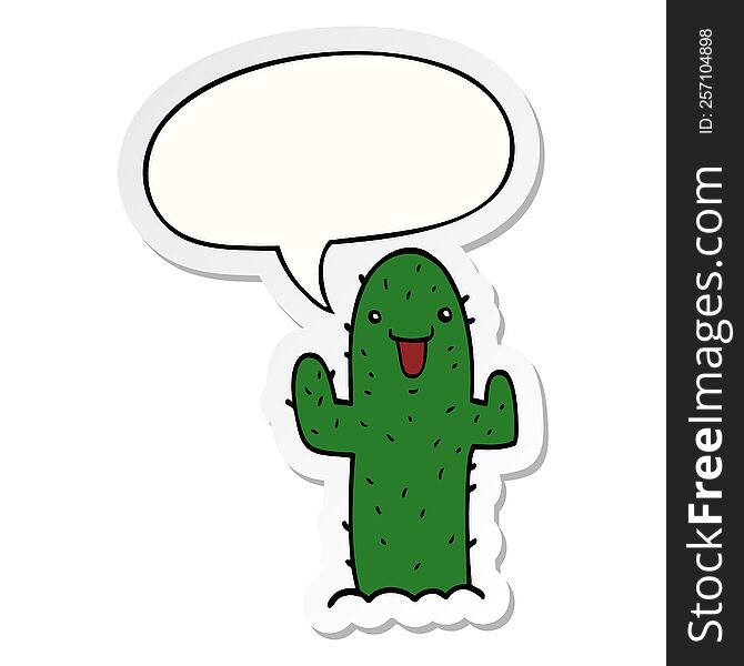 cartoon cactus with speech bubble sticker. cartoon cactus with speech bubble sticker