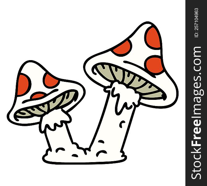 cartoon of a pair of poisonous mushrooms. cartoon of a pair of poisonous mushrooms