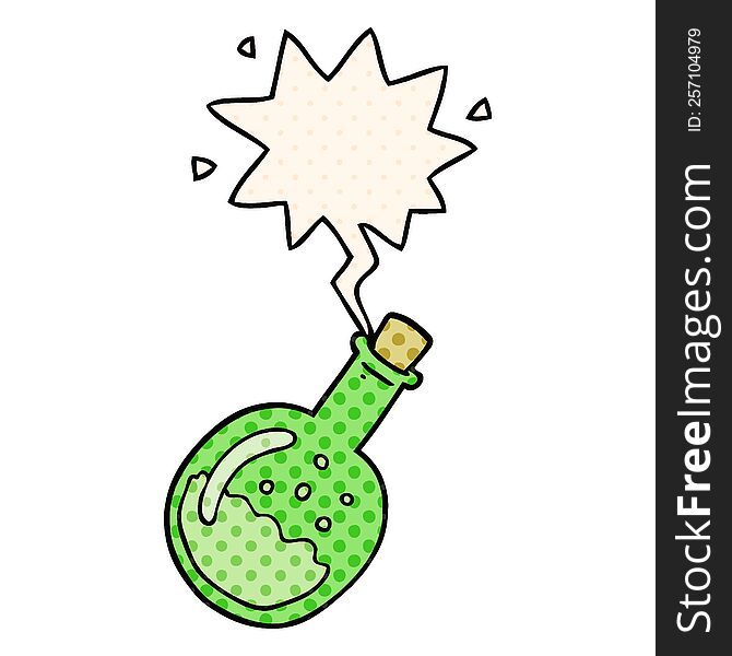 cartoon potion with speech bubble in comic book style