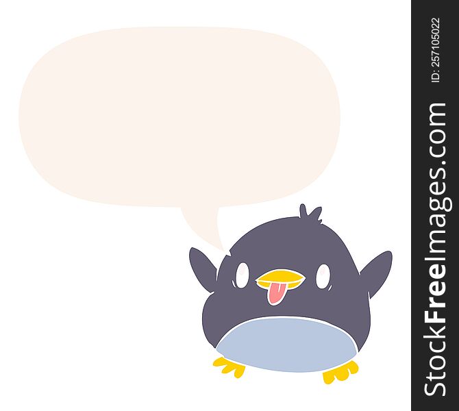 Cute Cartoon Penguin And Speech Bubble In Retro Style