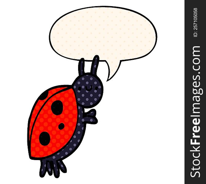 cartoon ladybug with speech bubble in comic book style