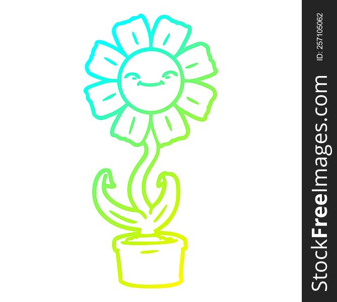 cold gradient line drawing of a happy cartoon flower