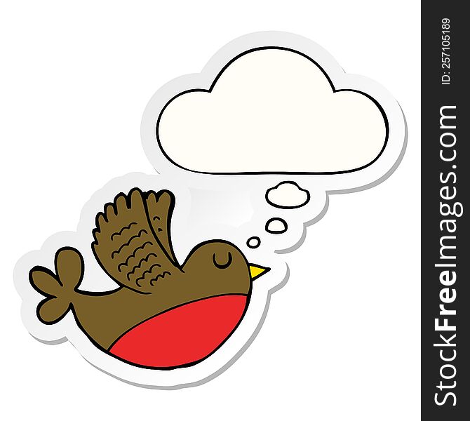 cartoon flying bird and thought bubble as a printed sticker