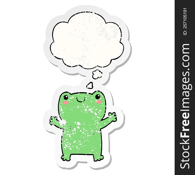 Cute Cartoon Frog And Thought Bubble As A Distressed Worn Sticker