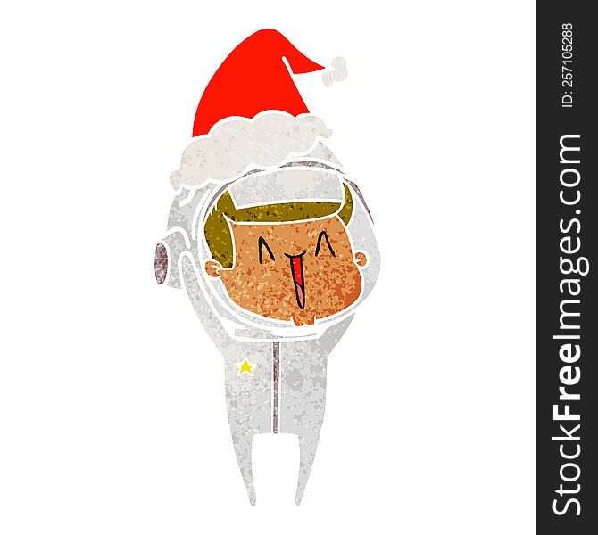 Happy Retro Cartoon Of A Astronaut Wearing Santa Hat