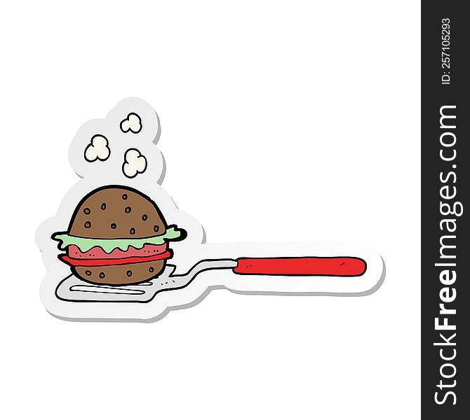 Sticker Of A Cartoon Spatula With Burger