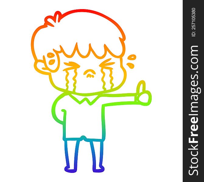 rainbow gradient line drawing of a cartoon boy crying