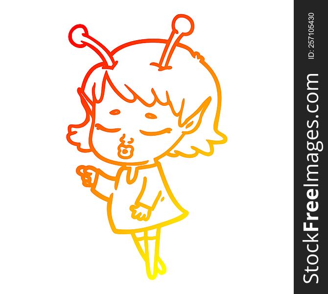 warm gradient line drawing of a cute alien girl cartoon